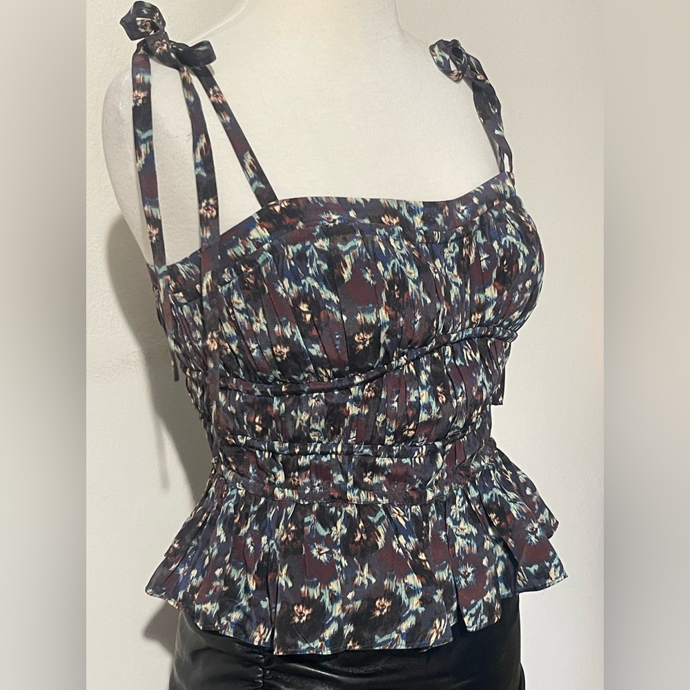 Ulla Johnson Black and Gray Smocked Peplum Blouse - Picture 2 of 4